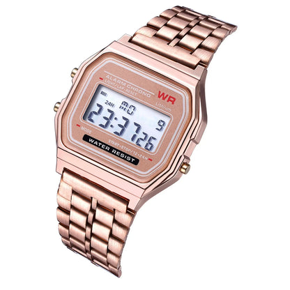 Classic Vintage LED Digital Watch – Gold & Silver Unisex Wristwatch