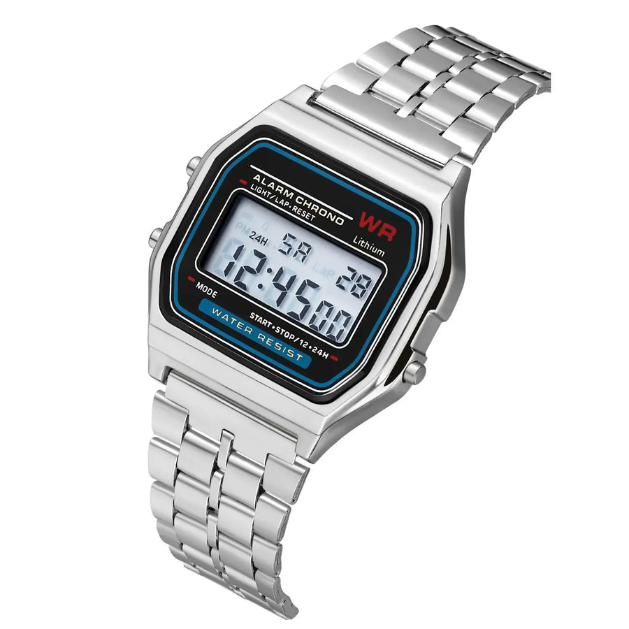 Classic Vintage LED Digital Watch – Gold & Silver Unisex Wristwatch