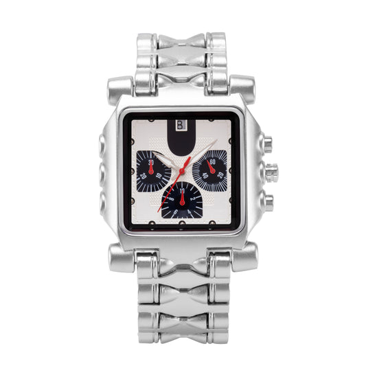 Y2K Retro Square Quartz Watch Calendar Stainless Men