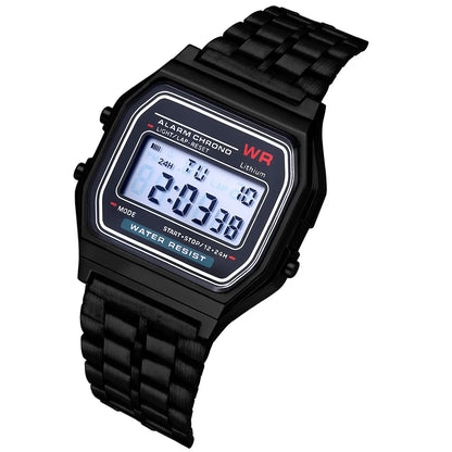 Classic Vintage LED Digital Watch – Gold & Silver Unisex Wristwatch